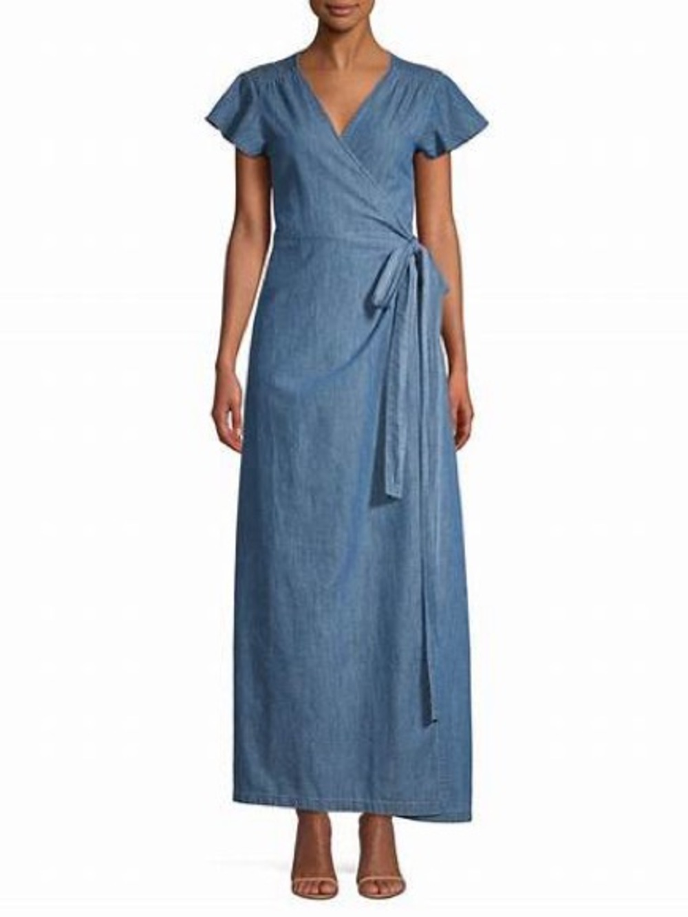 Draper James Chambray Wrap Maxi Dress in Light Blue